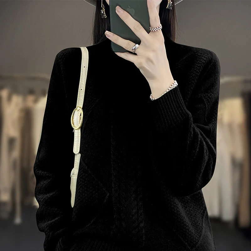 Damen Weicher Zopfstrick-Mockneckpullover mit Strukturpatches und flauschiger Mohair-Optik Nord Taschen