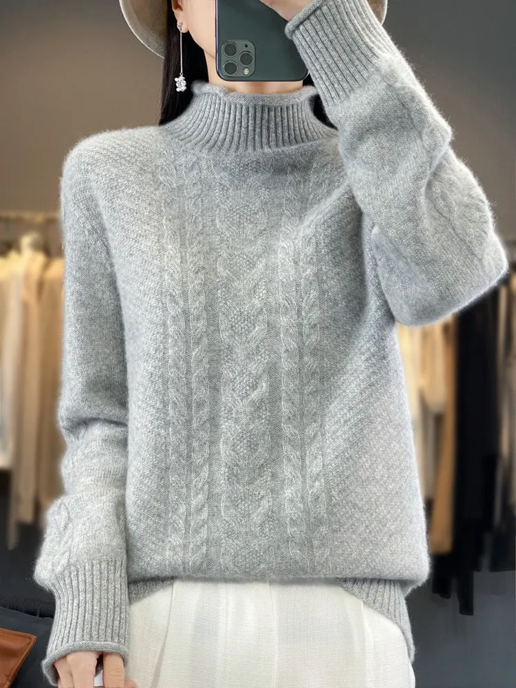 Damen Weicher Zopfstrick‑Mockneckpullover mit kaschmirähnlicher Haptik und verlängerten Rippbündchen Nord Taschen