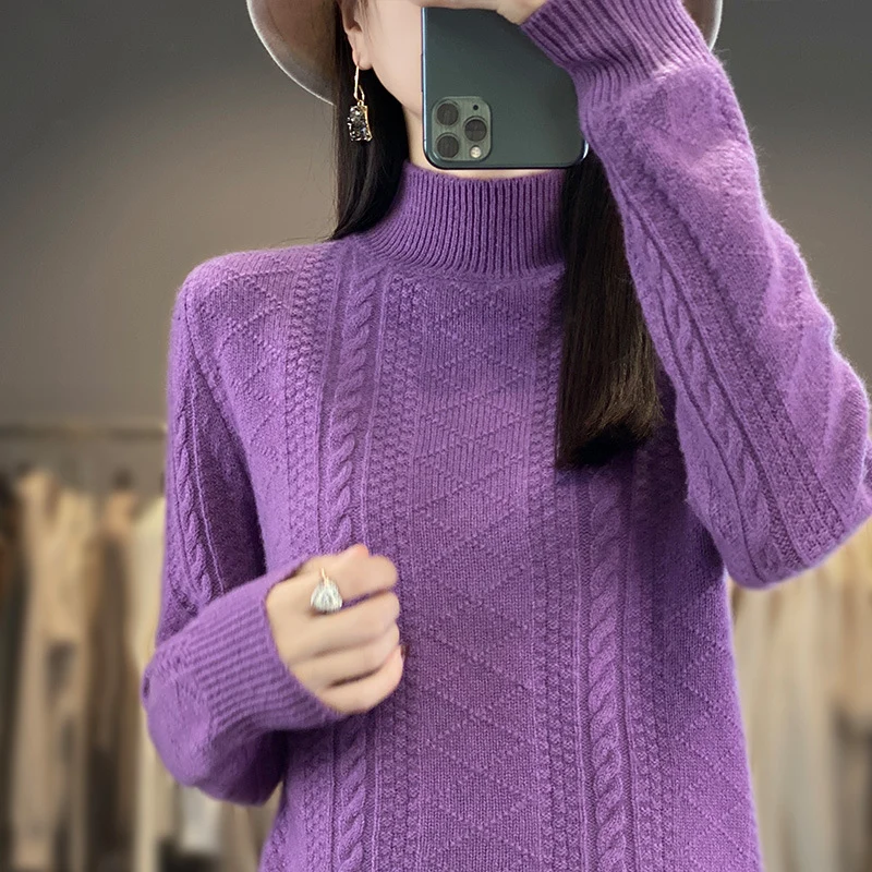 Damen Weicher Zopfstrick-Mockneck-Pullover mit leichtem Mohair-Effekt Nord Taschen