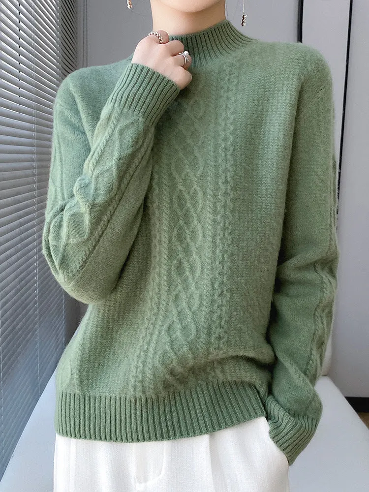Damen Weicher Zopfstrick-Mockneck-Pullover mit leichtem Mohair-Effekt Nord Taschen