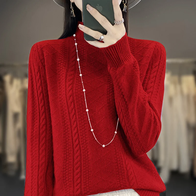 Damen Weicher Zopfstrick-Mockneck-Pullover mit leichtem Mohair-Effekt Nord Taschen