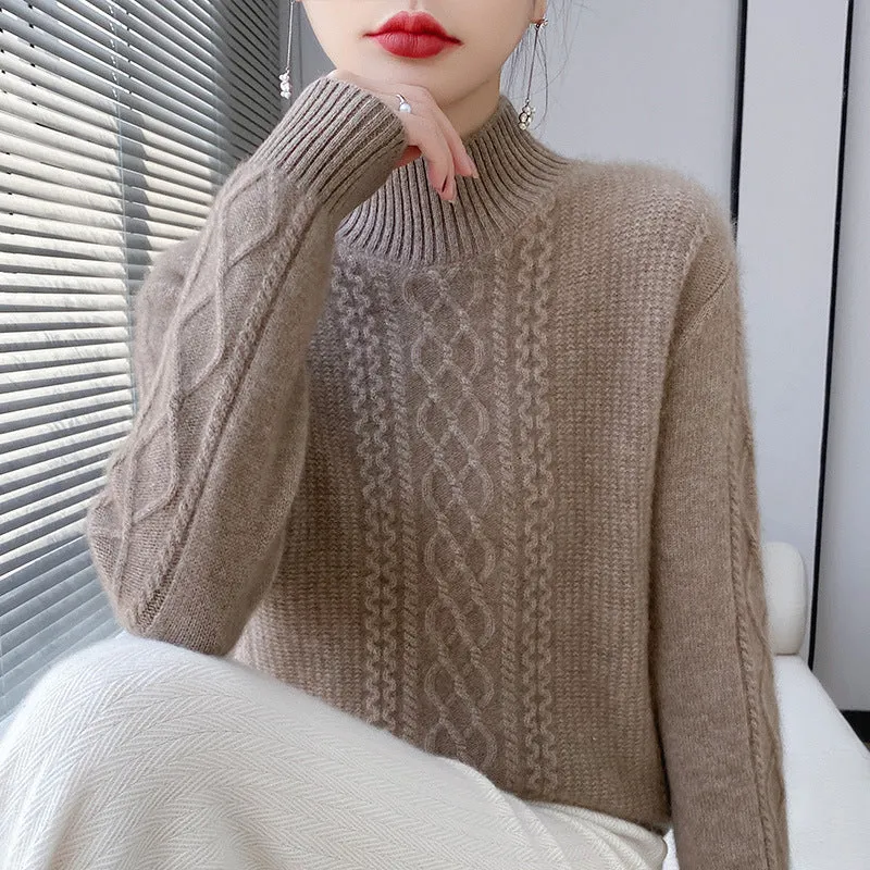 Damen Weicher Zopfstrick-Mockneck-Pullover mit leichtem Mohair-Effekt Nord Taschen