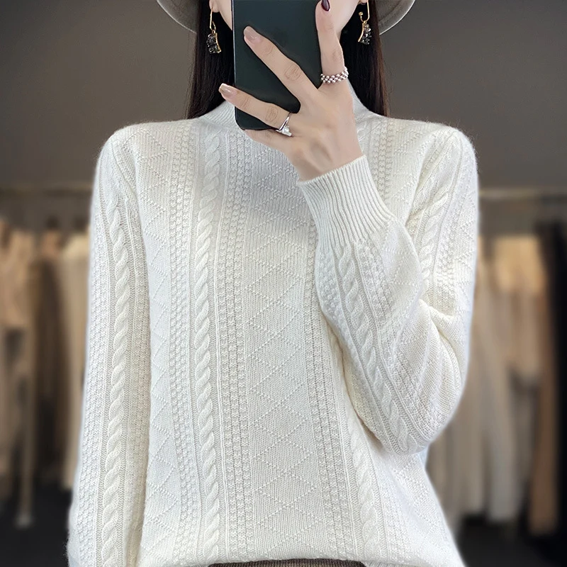 Damen Weicher Zopfstrick-Mockneck-Pullover mit leichtem Mohair-Effekt Nord Taschen
