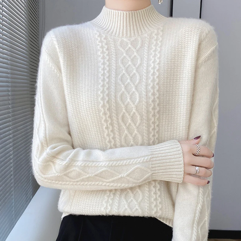Damen Weicher Zopfstrick-Mockneck-Pullover mit leichtem Mohair-Effekt Nord Taschen
