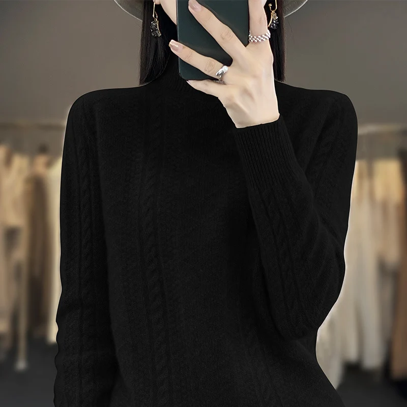 Damen Weicher Zopfstrick-Mockneck-Pullover mit leichtem Mohair-Effekt Nord Taschen