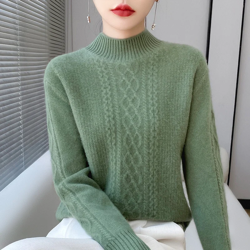 Damen Weicher Zopfstrick-Mockneck-Pullover mit leichtem Mohair-Effekt Nord Taschen