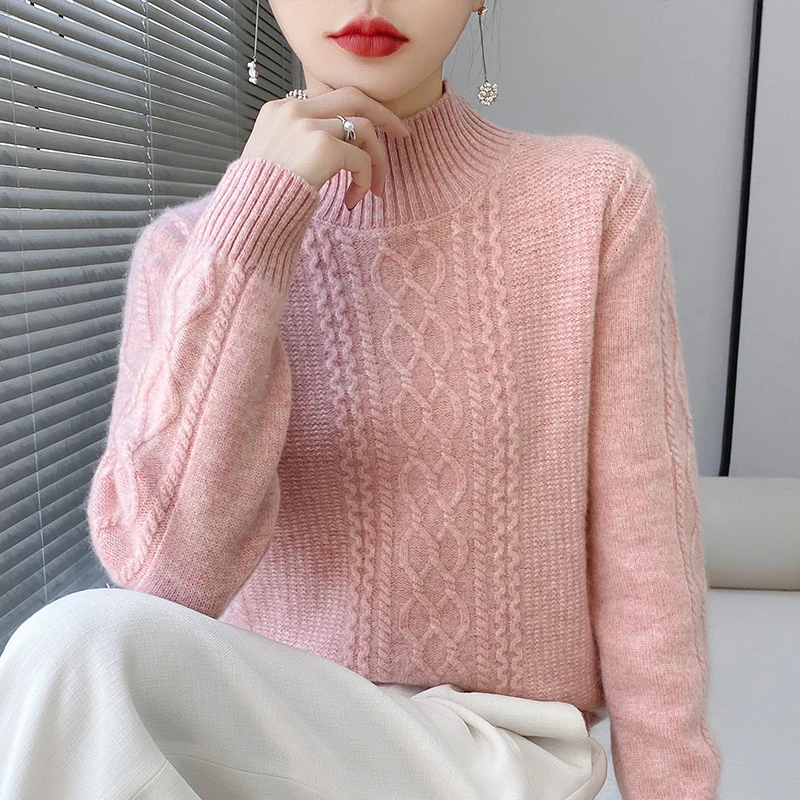 Damen Weicher Zopfstrick-Mockneck-Pullover mit leichtem Mohair-Effekt Nord Taschen