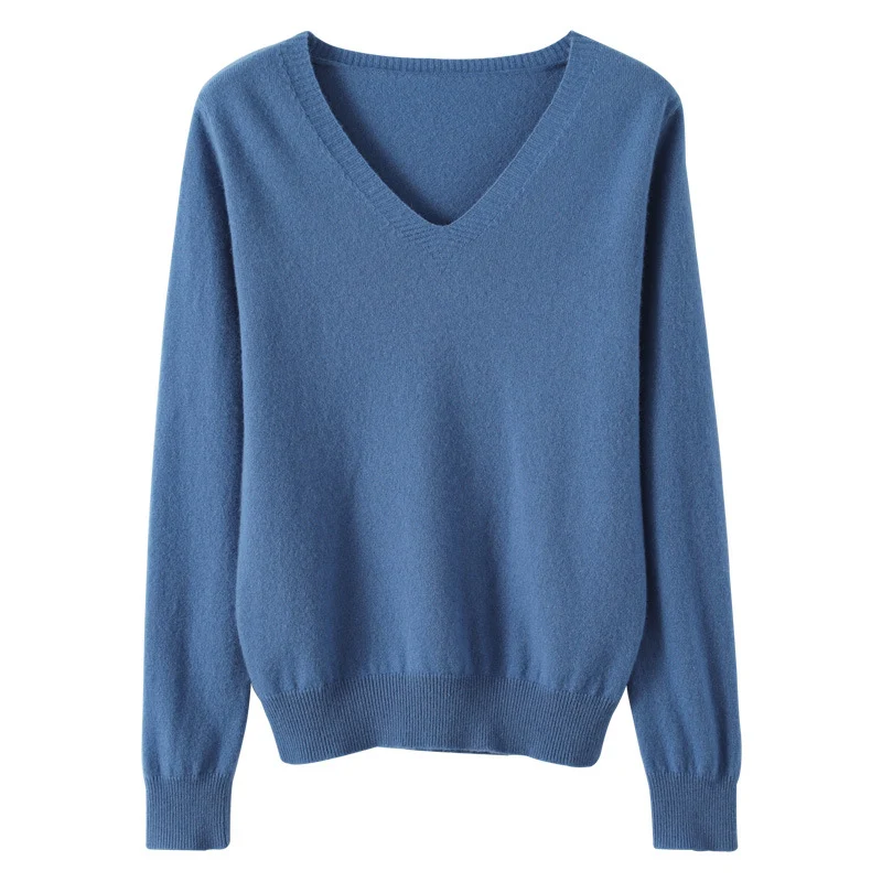 Damen Weicher V-Ausschnitt Kaschmirmix-Pullover mit feinen Rippbündchen Nord Taschen