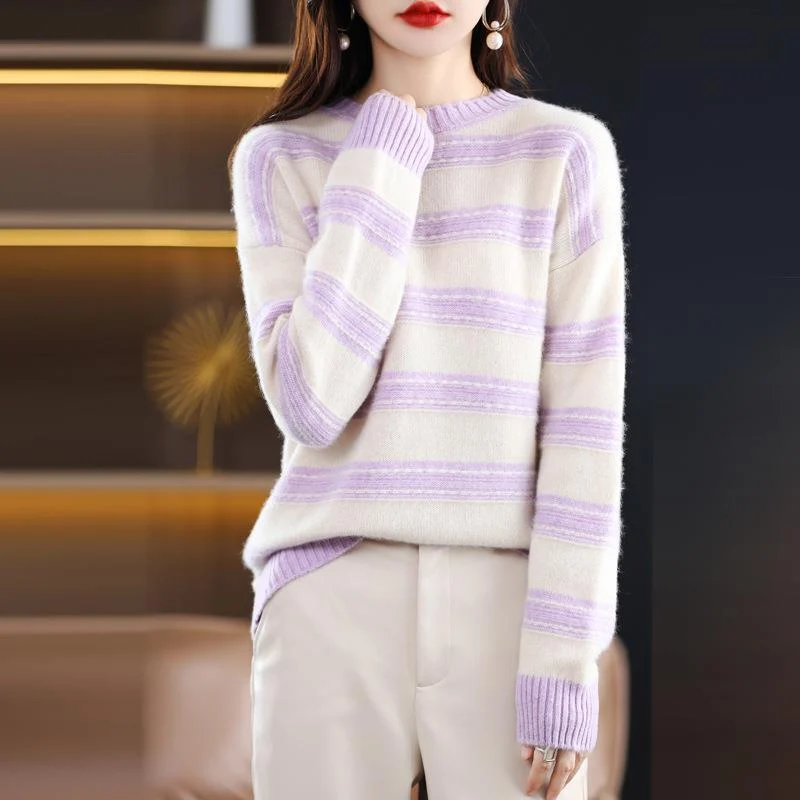 Damen Weicher Streifenpullover im Mohair‑Look mit kastenförmiger Silhouette Nord Taschen