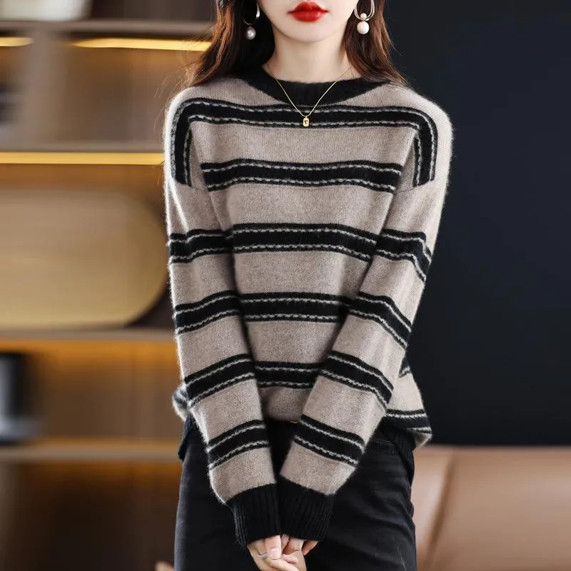 Damen Weicher Streifenpullover im Mohair‑Look mit kastenförmiger Silhouette Nord Taschen