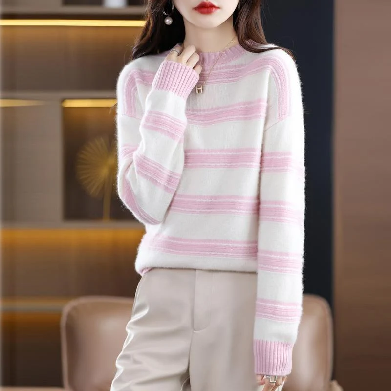 Damen Weicher Streifenpullover im Mohair‑Look mit kastenförmiger Silhouette Nord Taschen
