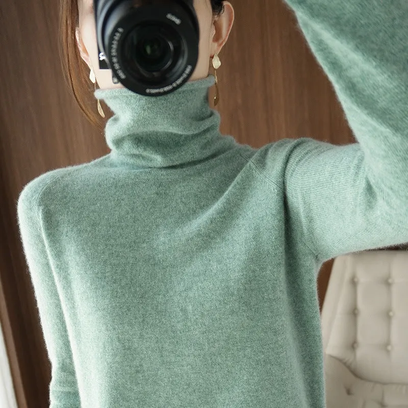 Damen Weicher Rollkragenpullover aus Kaschmir‑Look mit Daumenloch und figurbetonter Silhouette Nord Taschen