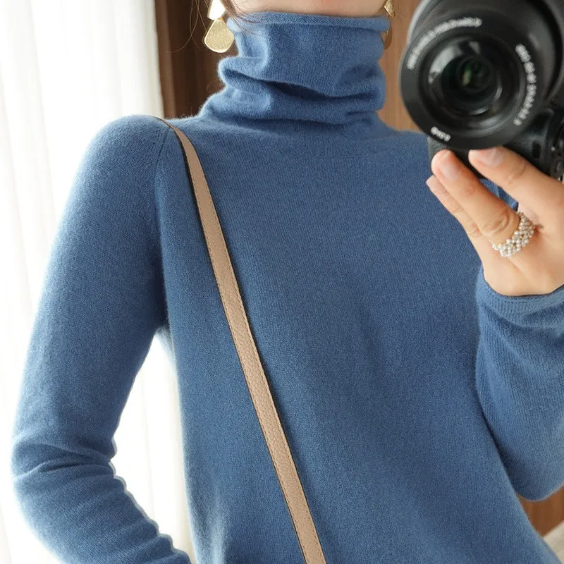 Damen Weicher Rollkragenpullover aus Kaschmir‑Look mit Daumenloch und figurbetonter Silhouette Nord Taschen
