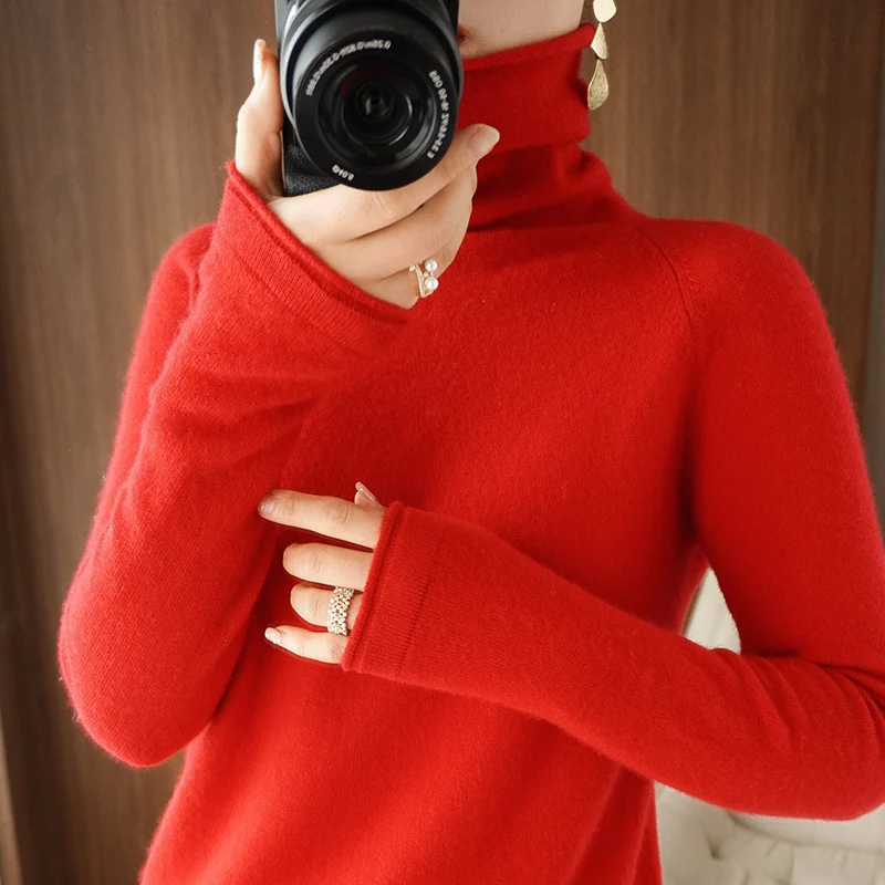 Damen Weicher Rollkragenpullover aus Kaschmir‑Look mit Daumenloch und figurbetonter Silhouette Nord Taschen