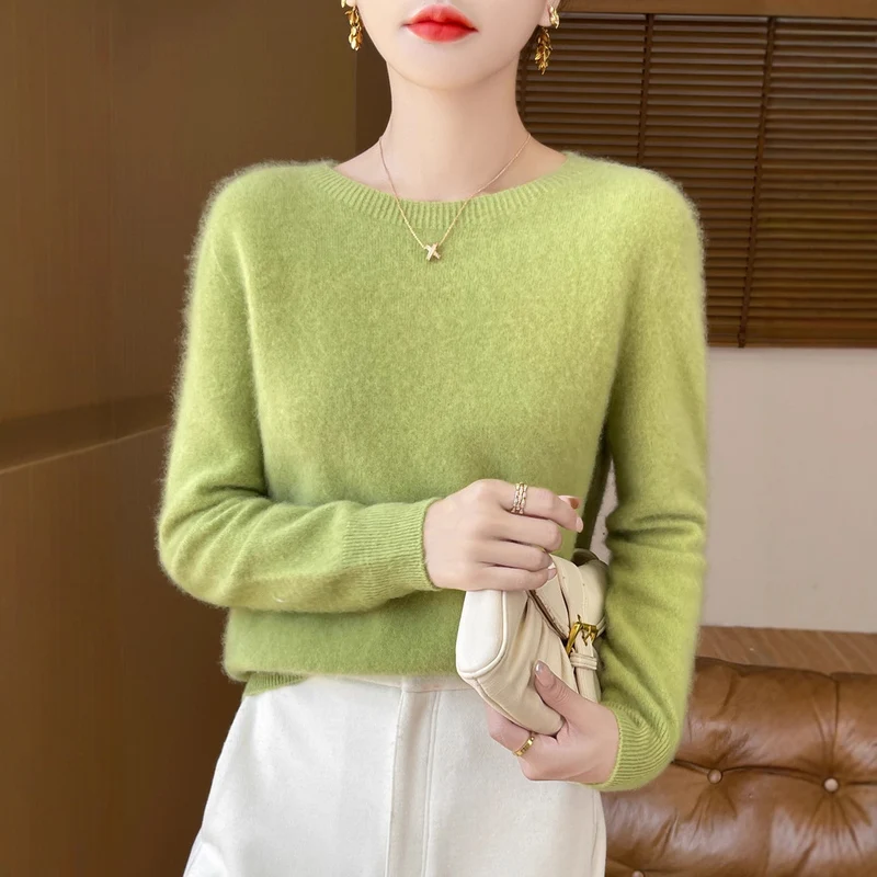 Damen Weicher Mohair‑Optik Rundhals‑Pullover mit feinem Rippsaum und leichter Oversize‑Passform Nord Taschen