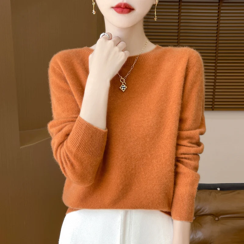 Damen Weicher Mohair‑Optik Rundhals‑Pullover mit feinem Rippsaum und leichter Oversize‑Passform Nord Taschen
