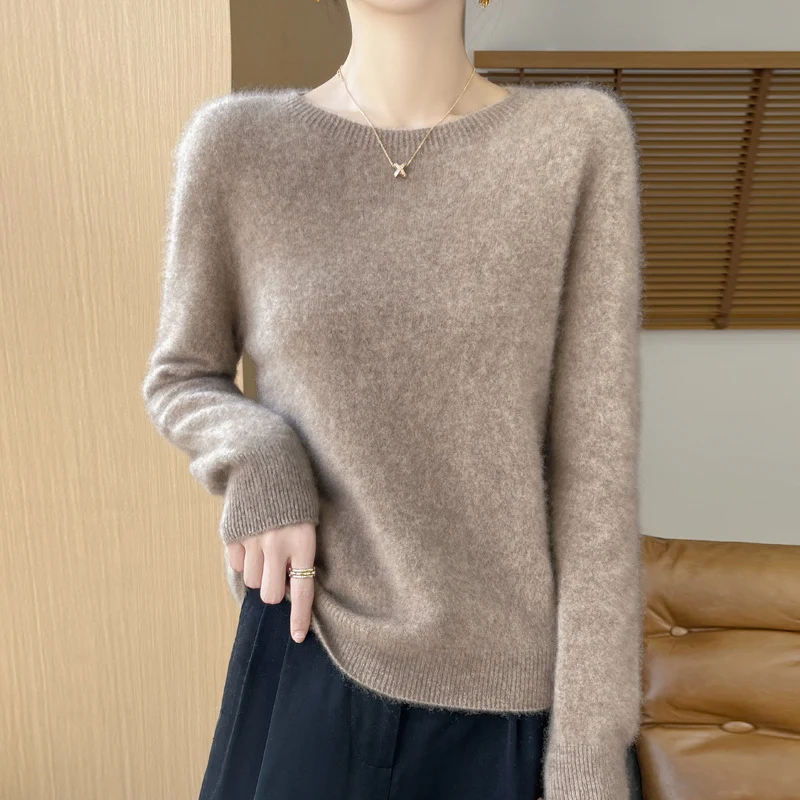 Damen Weicher Mohair‑Optik Rundhals‑Pullover mit feinem Rippsaum und leichter Oversize‑Passform Nord Taschen