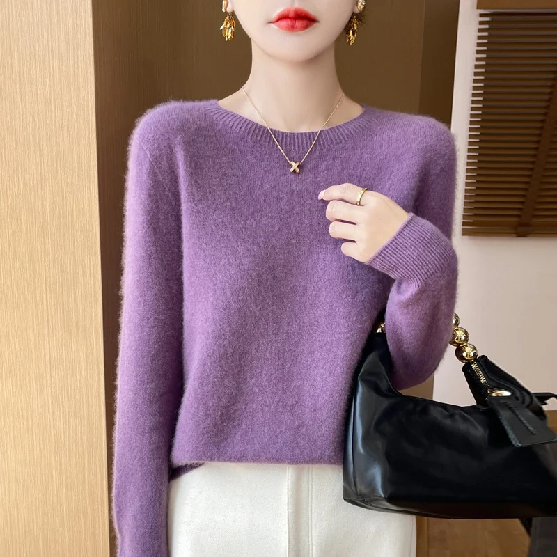 Damen Weicher Mohair‑Optik Rundhals‑Pullover mit feinem Rippsaum und leichter Oversize‑Passform Nord Taschen