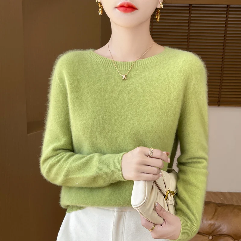 Damen Weicher Mohair‑Optik Rundhals‑Pullover mit feinem Rippsaum und leichter Oversize‑Passform Nord Taschen
