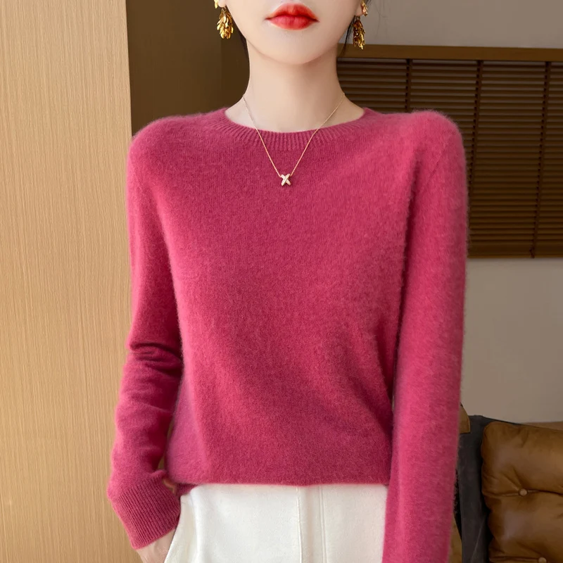 Damen Weicher Mohair‑Optik Rundhals‑Pullover mit feinem Rippsaum und leichter Oversize‑Passform Nord Taschen