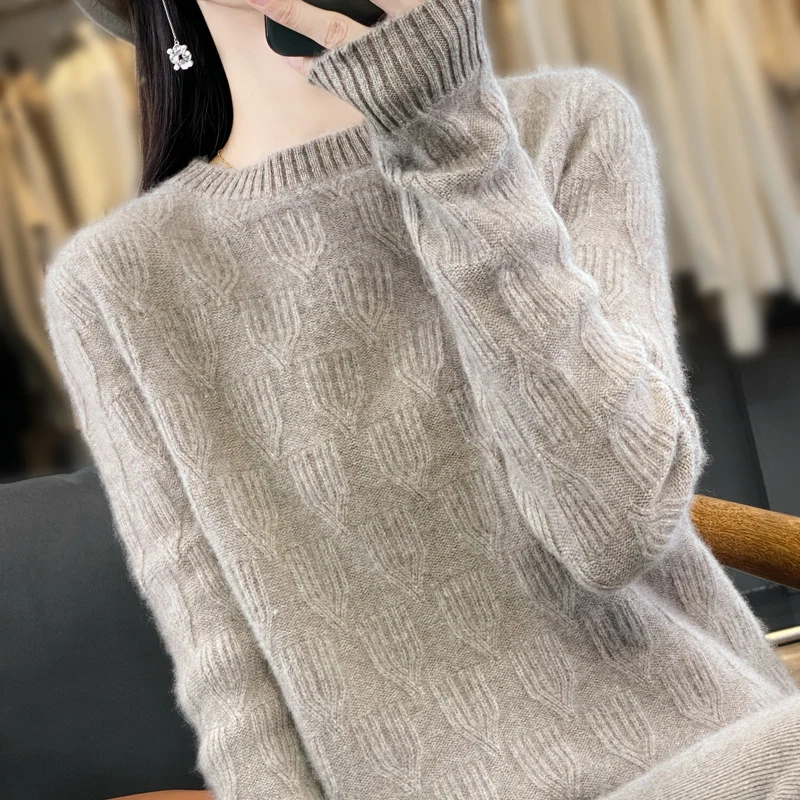 Damen Weicher Mohair‑Look Rundhalspullover mit erhabener Tulpenstruktur Nord Taschen