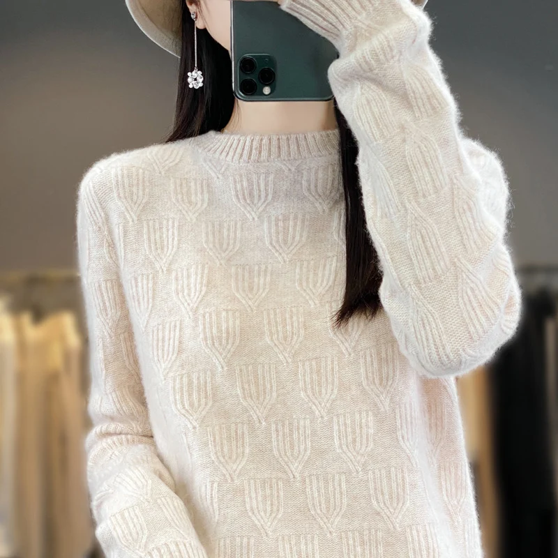 Damen Weicher Mohair‑Look Rundhalspullover mit erhabener Tulpenstruktur Nord Taschen
