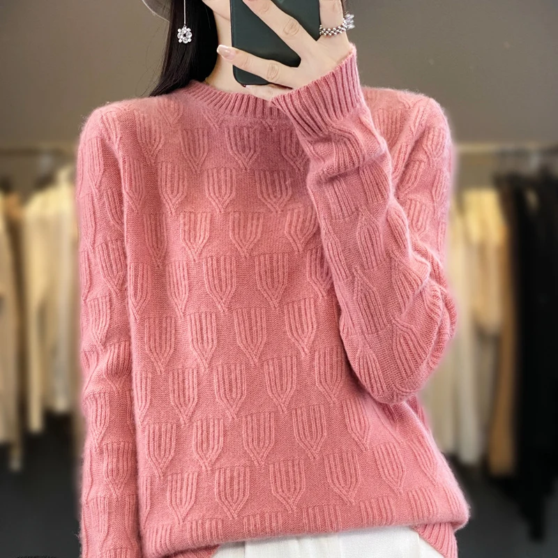 Damen Weicher Mohair‑Look Rundhalspullover mit erhabener Tulpenstruktur Nord Taschen