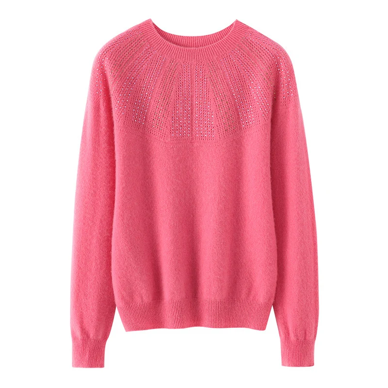 Damen Weicher Kaschmir‑Optik Feinstrickpullover mit Ajour‑Yoke und Paillettenbesatz Nord Taschen