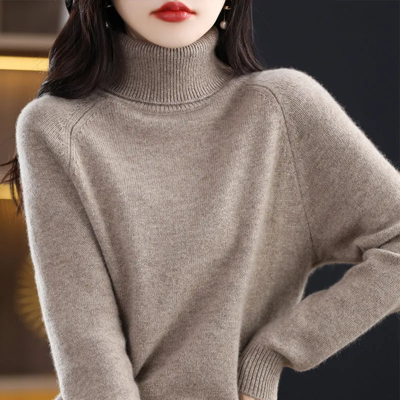 Damen Weicher Hochkragen-Pullover aus flauschigem Wollmix mit Raglanärmeln Nord Taschen