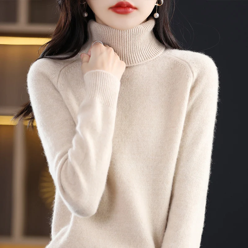 Damen Weicher Hochkragen-Pullover aus flauschigem Wollmix mit Raglanärmeln Nord Taschen