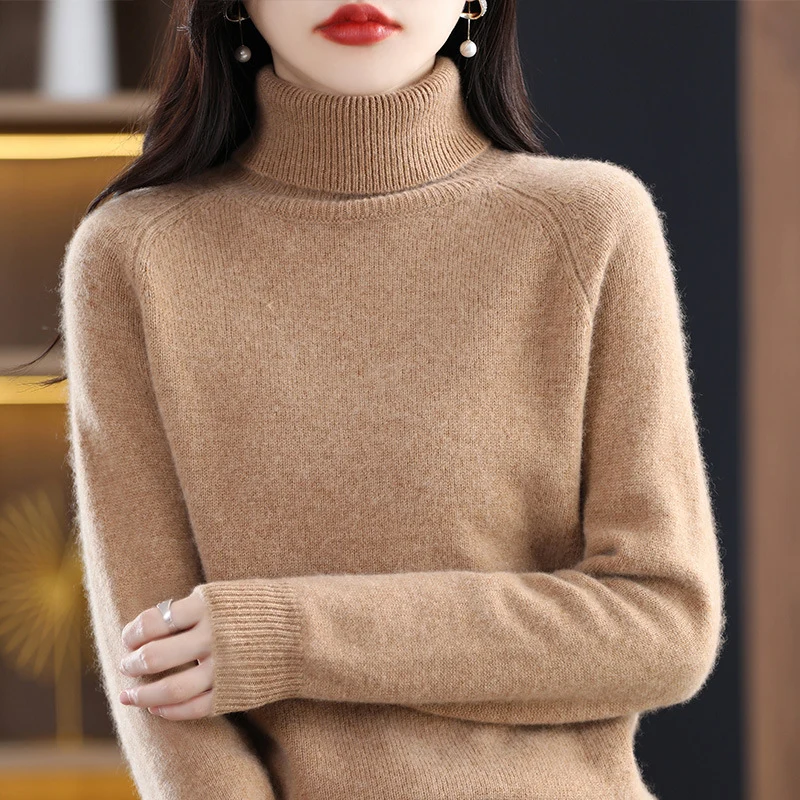 Damen Weicher Hochkragen-Pullover aus flauschigem Wollmix mit Raglanärmeln Nord Taschen
