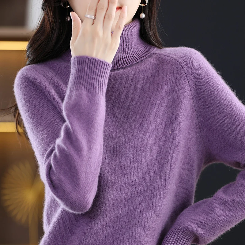 Damen Weicher Hochkragen-Pullover aus flauschigem Wollmix mit Raglanärmeln Nord Taschen