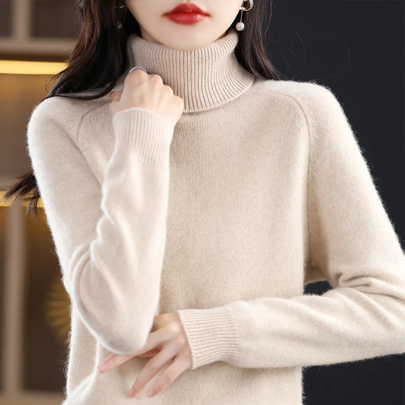 Damen Weicher Hochkragen-Pullover aus flauschigem Wollmix mit Raglanärmeln Nord Taschen