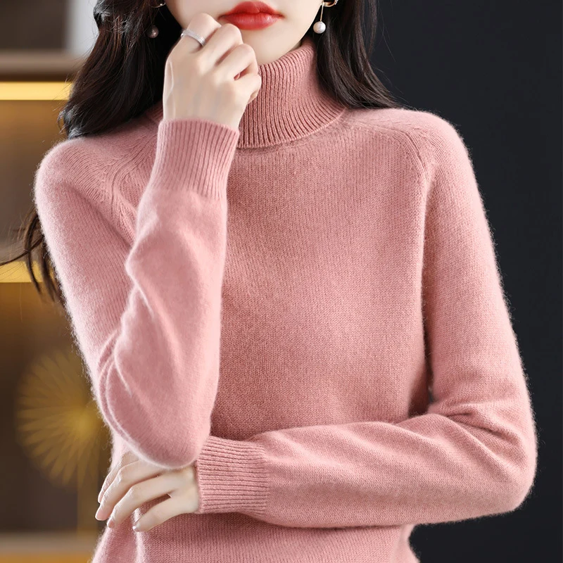 Damen Weicher Hochkragen-Pullover aus flauschigem Wollmix mit Raglanärmeln Nord Taschen