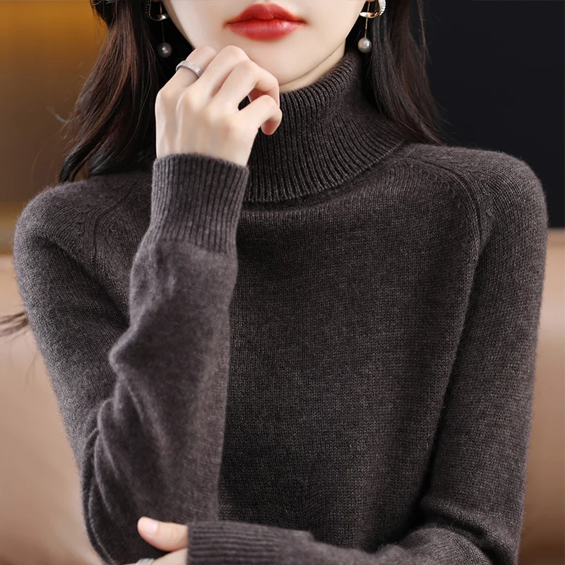 Damen Weicher Hochkragen-Pullover aus flauschigem Wollmix mit Raglanärmeln Nord Taschen