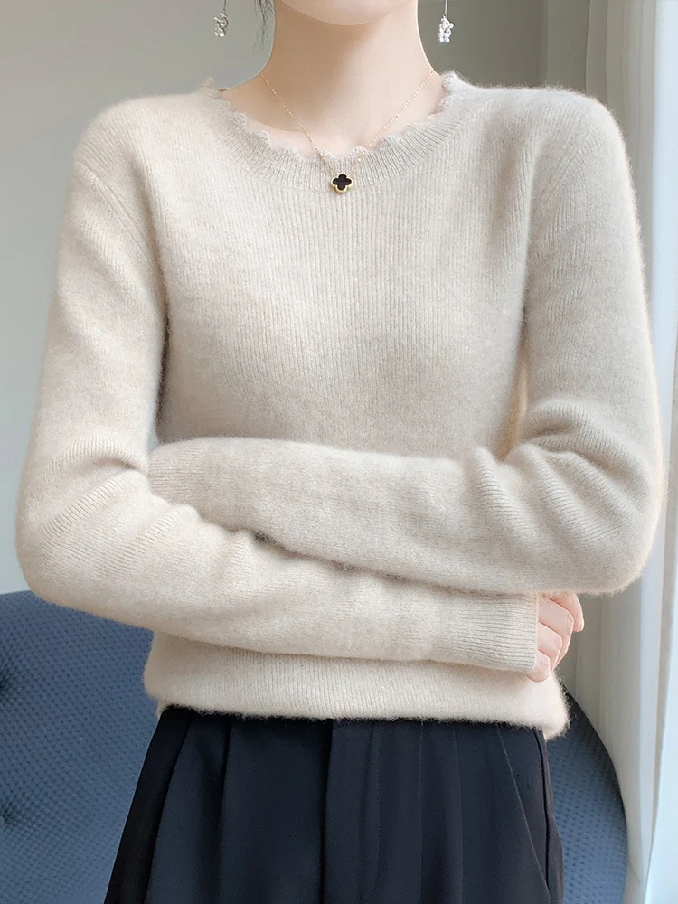Damen Weicher Feinstrickpullover mit welligem Rundhalsausschnitt und kaschmirähnlicher Oberfläche Nord Taschen