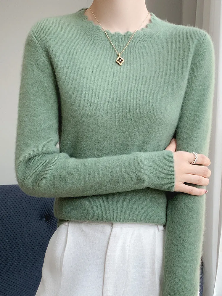 Damen Weicher Feinstrickpullover mit welligem Rundhalsausschnitt und kaschmirähnlicher Oberfläche Nord Taschen