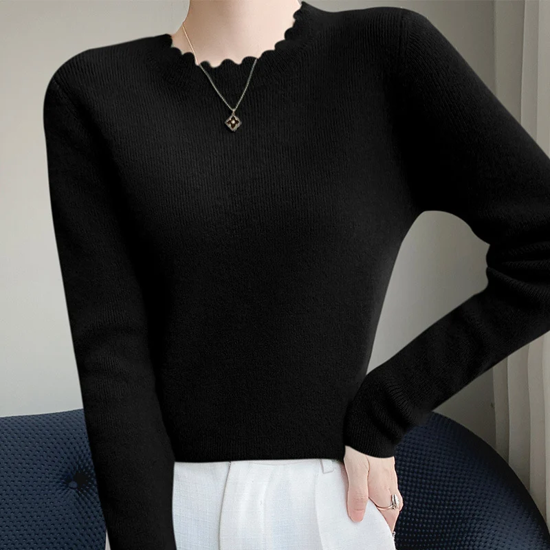 Damen Weicher Feinstrickpullover mit welligem Rundhalsausschnitt und kaschmirähnlicher Oberfläche Nord Taschen