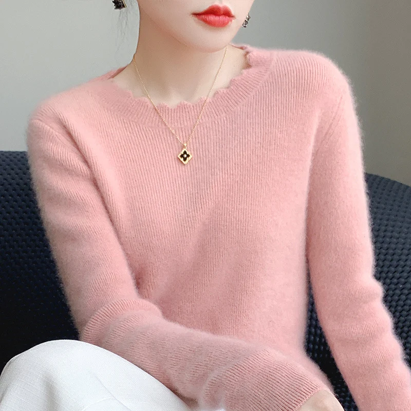 Damen Weicher Feinstrickpullover mit welligem Rundhalsausschnitt und kaschmirähnlicher Oberfläche Nord Taschen
