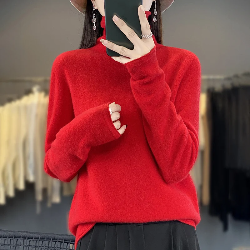 Damen Weicher Feinstrick-Rollkragenpullover mit kaschmirähnlicher Haptik und verlängerten Bündchen Nord Taschen