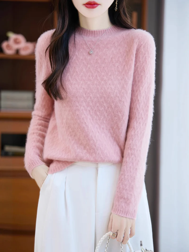 Damen Weicher Feinstrick‑Pullover mit kurzem Mockneck, leichter Mohair‑Optik und entspannter Silhouette Nord Taschen