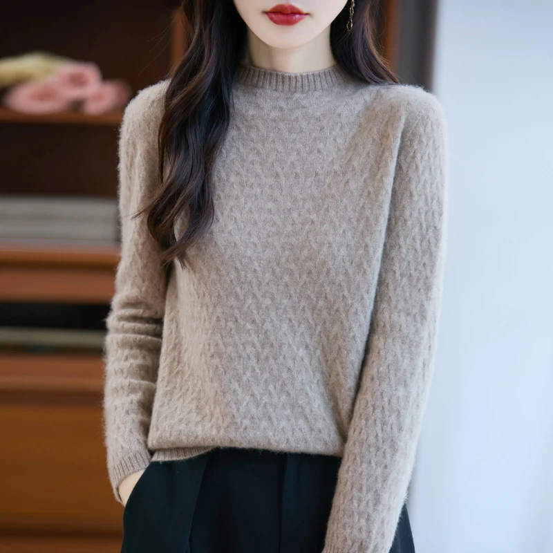 Damen Weicher Feinstrick‑Pullover mit kurzem Mockneck, leichter Mohair‑Optik und entspannter Silhouette Nord Taschen