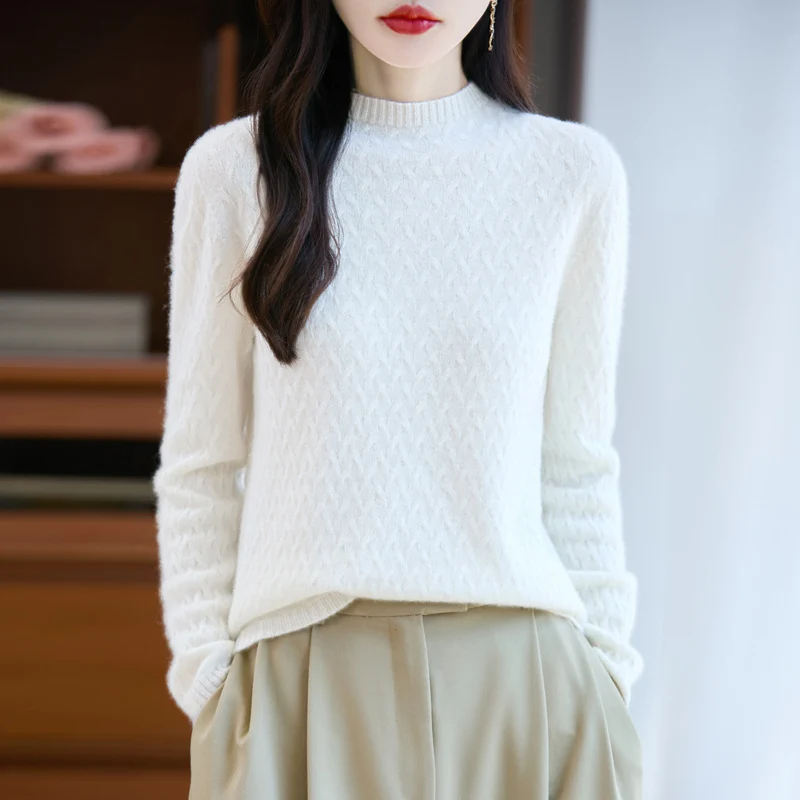 Damen Weicher Feinstrick‑Pullover mit kurzem Mockneck, leichter Mohair‑Optik und entspannter Silhouette Nord Taschen