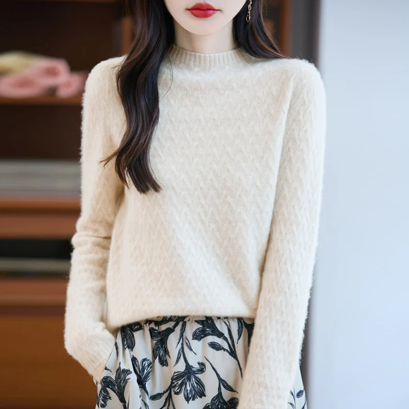Damen Weicher Feinstrick‑Pullover mit kurzem Mockneck, leichter Mohair‑Optik und entspannter Silhouette Nord Taschen