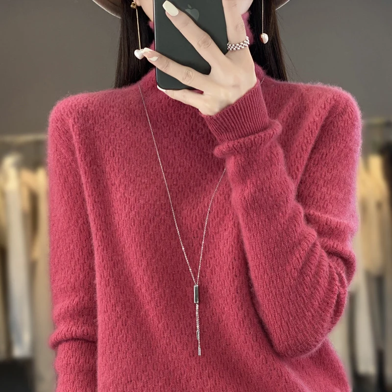 Damen Weicher Feinstrick‑Mockneckpullover mit flauschiger Mohair‑Optik, zarter Wabenstruktur und legerer Oversize‑Passform Nord Taschen