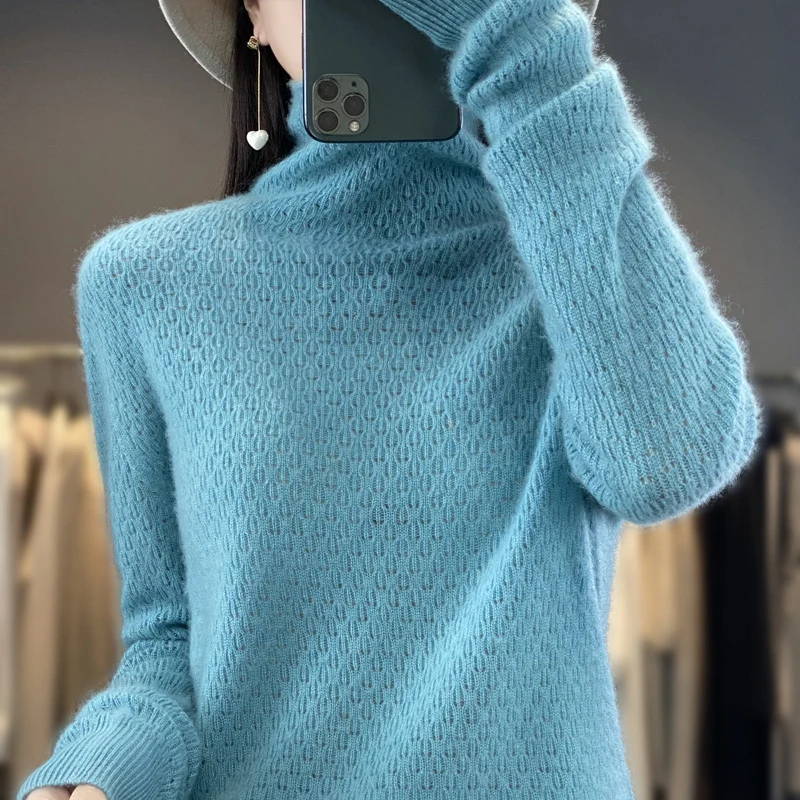 Damen Weicher Feinstrick‑Mockneckpullover mit flauschiger Mohair‑Optik, zarter Wabenstruktur und legerer Oversize‑Passform Nord Taschen