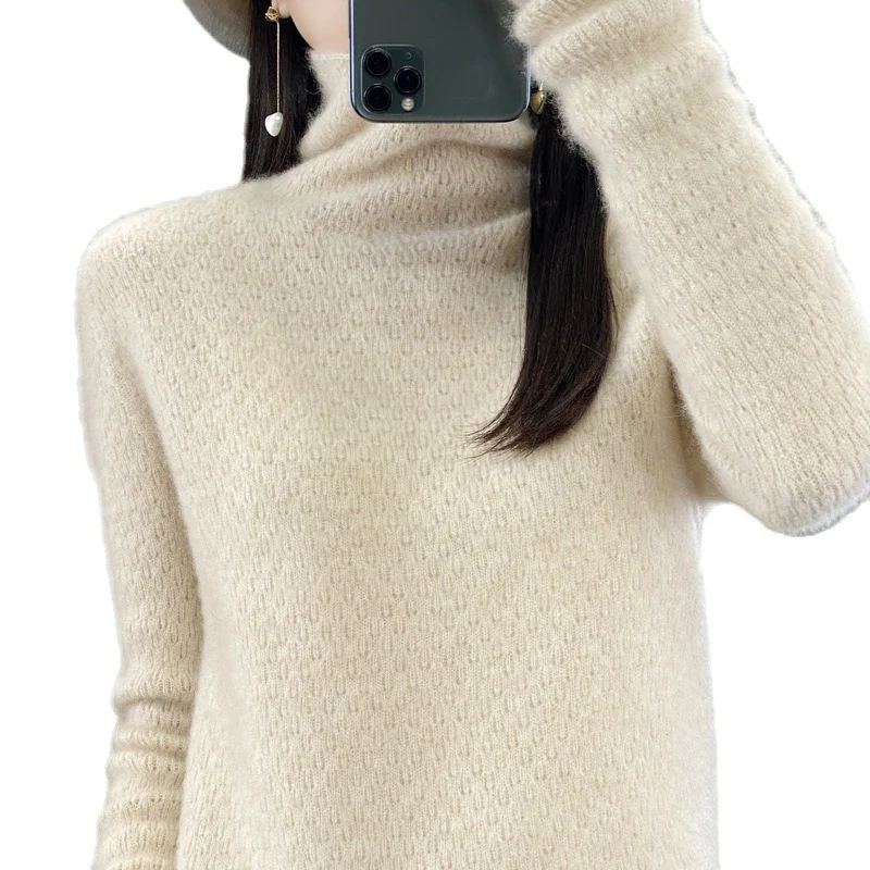 Damen Weicher Feinstrick‑Mockneckpullover mit flauschiger Mohair‑Optik, zarter Wabenstruktur und legerer Oversize‑Passform Nord Taschen