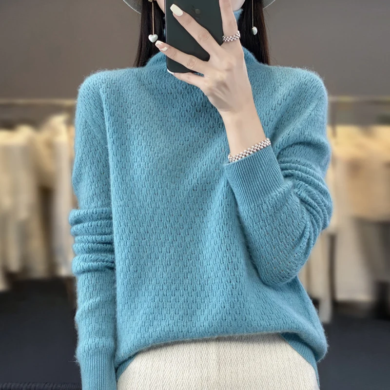 Damen Weicher Feinstrick‑Mockneckpullover mit flauschiger Mohair‑Optik, zarter Wabenstruktur und legerer Oversize‑Passform Nord Taschen