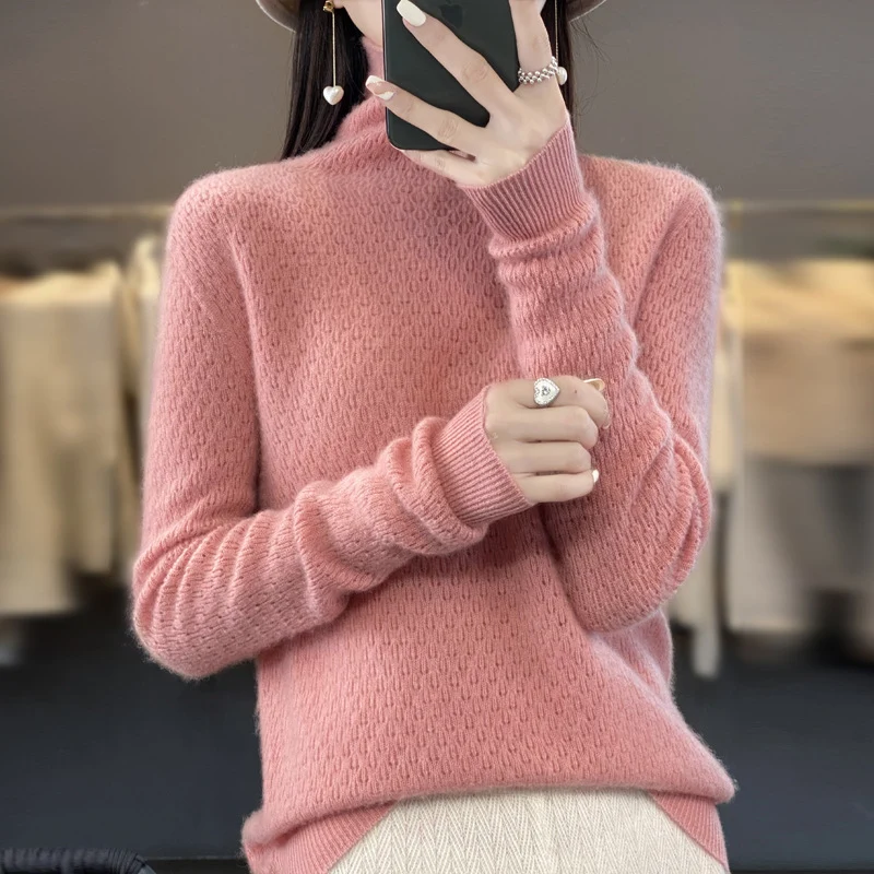 Damen Weicher Feinstrick‑Mockneckpullover mit flauschiger Mohair‑Optik, zarter Wabenstruktur und legerer Oversize‑Passform Nord Taschen