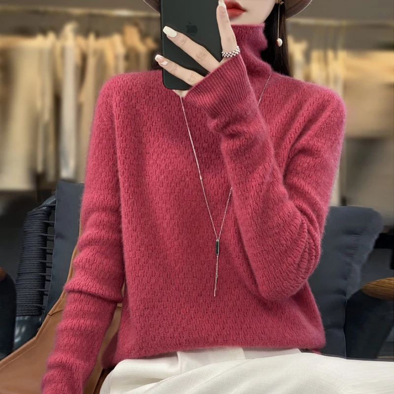 Damen Weicher Feinstrick‑Mockneckpullover mit flauschiger Mohair‑Optik, zarter Wabenstruktur und legerer Oversize‑Passform Nord Taschen